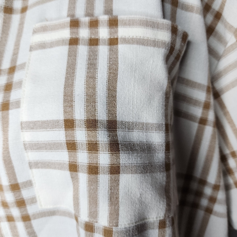 Princess Polly Neutral Plaid Button Down Pocket Tee Size L/XL - Picture 3 of 11